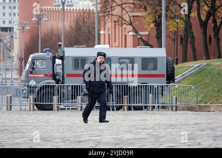 Soldier of russian police forces with weapon guarding the Red square Stock Photo