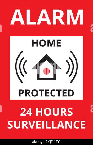 Red alarm home protected banner on a white background Stock Vector