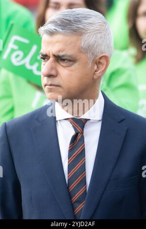 London, UK. 14 Nov, 2024. Pictured: Mayor of London Sadiq Khan arrives at The Felix Project, Deptford and talks to staff before waiting for King Charles III to arrive to open a Coronation Food Hub. Credit: Justin Ng/Alamy Live News Stock Photo