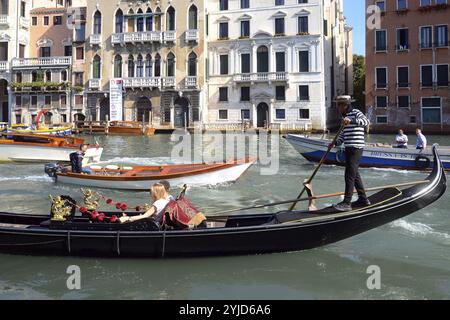 The gondola and other boats on the Grand Canal, Venice Stock Photo