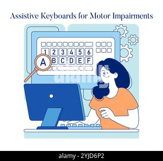 Adaptive technology concept. Illustration of accessible computing aids for individuals with motor skills impairments. Vector illustration. Stock Vector