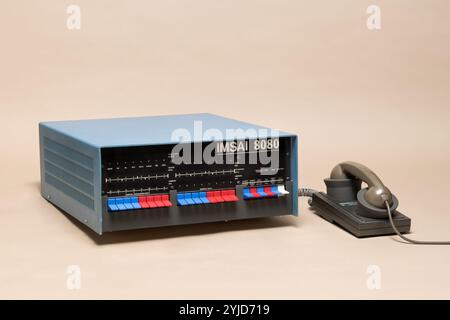 Pavia, Lombardy, Italy - October 12, 2024 : IMSAI 8080 computer made famous by the movie Wargames . Sold from 1975 to 1978 by IMS Associates. Shown at Stock Photo