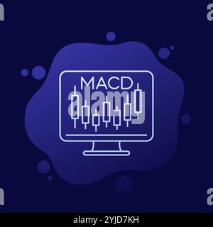 MACD indicator icon with candlestick chart Stock Vector