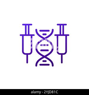 Gene therapy line icon, dna and syringes Stock Vector