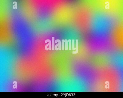 Colourful blurry abstract rainbow gradient background. Smooth transitions of vivid bright colours with noise. Trendy wallpaper with film grain effect. Stock Photo