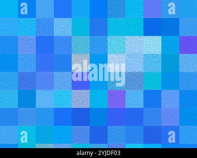 Abstract gradient blue pixelated background. Illustration painted with oils. Violet blue squares. Geometric pattern. Square blocks. Mosaic artwork. Stock Photo