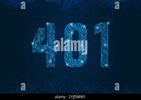 Abstract isolated blue image of 401 error, unauthorized access concept. Polygonal low poly wireframe illustration looks like stars in the black night Stock Vector