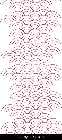 Vertical seamless border pattern with chinese wave sea water element. Black and red print. Simple geometric background. Vector graphic illustration. Stock Vector