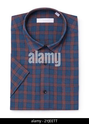 Linen short sleeve shirt in blue red muted shades isolated on white background, top view Stock Photo