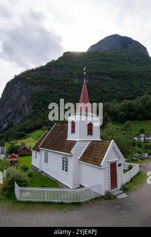 The Undredal Stave Church is a stave church with a gable roof and is located in the small town of Undredal in the municipality of Aurland in the Norwe Stock Photo