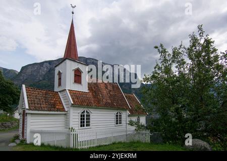 The Undredal Stave Church is a stave church with a gable roof and is located in the small town of Undredal in the municipality of Aurland in the Norwe Stock Photo