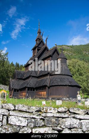 Borgund Stave Church is a stave church in the municipality of Laerdal in the Norwegian province of Sogn og Fjordane., Die Stabkirche Borgund ist eine Stock Photo