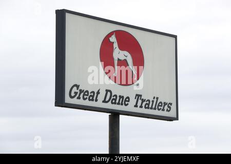 Danville, United States. 14th Nov, 2024. A sign with the Great Dane logo is seen at its manufacturing plant near Danville, Pa. on November 14, 2024. Great Dane, LLC filed a Worker Adjustment and Retraining Notice (WARN) with the Pennsylvania Department of Labor and Industry indicating that it will layoff 155 workers effective January 6, 2025. (Photo by Paul Weaver/Sipa USA) Credit: Sipa USA/Alamy Live News Stock Photo