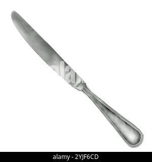 Kitchen knife with metal handle, watercolor digital illustration. Piece of kitchen and restaurant utensils isolated on white background. Kitchen utens Stock Photo