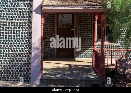 Gold Panning Prospector Tom Kelly Recycled Beer Bottle Glass House Porch, Famous Rhyolite Ghost Town Open Air Museum, Death Valley National Park Ne Stock Photo