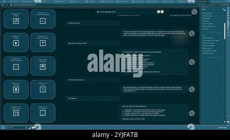 Llm User Interface AI LLM chatbot software interface on PC in home office showing virtual ...
