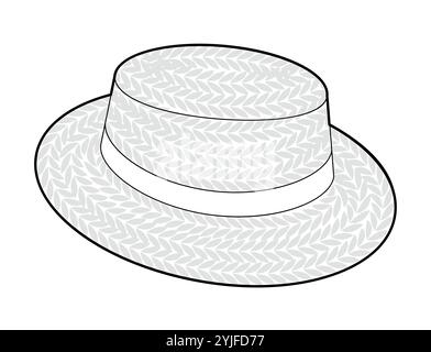 Boater Hat Canotier. Bolero Skimmer Head Straw Fashion accessory cap clothing technical illustration. Vector headgear for Men, women, unisex style, flat template CAD mockup sketch outline isolated Stock Vector