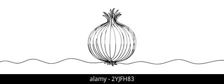 Continuous one line drawing of onion for grocery store. One line drawing illustration of red onion vegetable. Raw vegetable concept continuous line ar Stock Vector