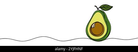 One continuous line illustration of an avocado, isolated on white background. Line art of an avocado. Stock Vector