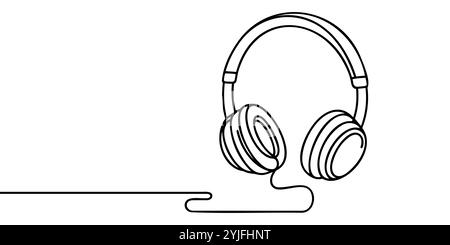 Headphone in continuous one line drawing. Earphone single line art illustration Stock Vector