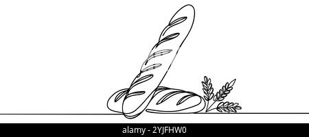 Continuous one line drawing of a bread baguette. Demonstration of baguettes. Bakery dishes. Delicious. National French Bread Day. One line drawing vec Stock Vector