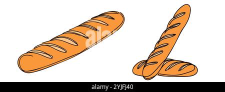 Continuous one line drawing of a bread baguette. Demonstration of baguettes. Bakery dishes. Delicious. National French Bread Day. One line drawing vec Stock Vector