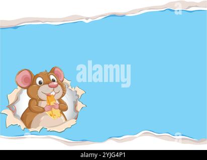 A cute mouse holding cheese in a frame Stock Vector