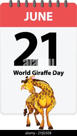 Giraffe illustration on a June calendar page Stock Vector