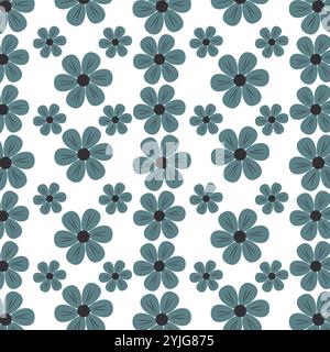 Seamless floral pattern with blue flowers on white background. Stock Vector