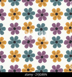 Seamless floral pattern with colorful flowers on white background. Stock Vector
