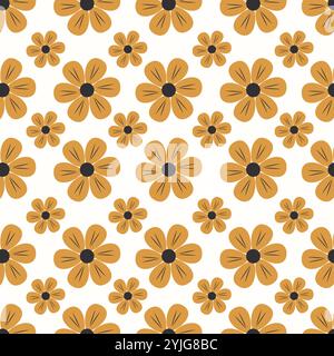 Seamless floral pattern with brown flowers on white background. Stock Vector