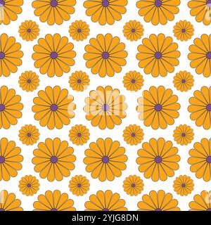Seamless floral pattern with yellow flowers on white background. Stock Vector