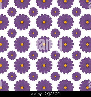 Seamless floral pattern with purple flowers on white background. Stock Vector