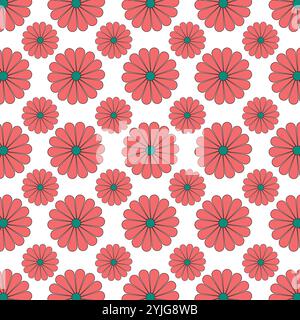 Seamless floral pattern with pink flowers on white background. Stock Vector
