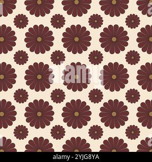 Seamless floral pattern with dark brown flowers on pink background. Stock Vector
