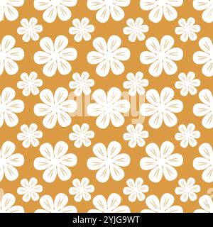 Seamless floral pattern with pretty white flowers on brown background. Stock Vector