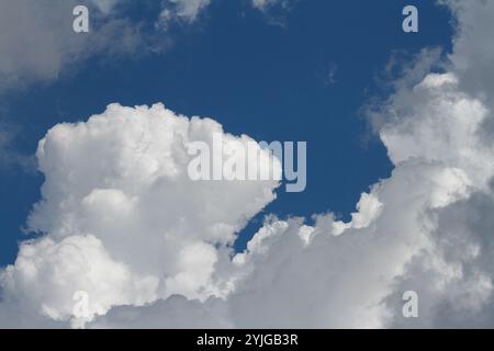 Boiling grey and white cumulus clouds against a blue sky. Kanagawa, Japan. Stock Photo