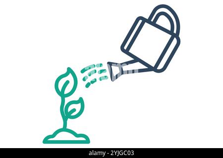 Watering icon. line icon style. watering can with plant. icon related to gardening. nature elements vector illustration Stock Vector