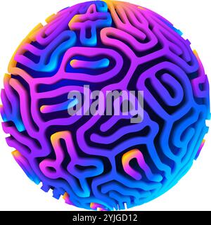 3d orb shape with algorithmic pattern, holographic color gradient. Scientific 3D ball concept Stock Vector