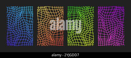 Psychedelic Checkerboard. Gradient Trippy checkered wallpaper. Linear Groovy background. Hippie vector illustration in Y2k style. Vintage distorted Stock Vector