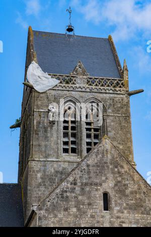 Parachute Memorial in Sainte-Mere-Eglise Normandy, France Stock Photo