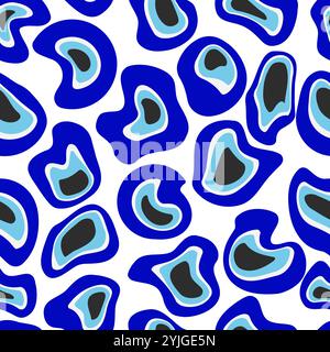 Evil eye Greek seamless pattern. Blue Turkish beads on white background. Abstract modern art. Nazar - magic symbol of luck and protection. Amulet and Stock Vector