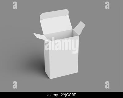 White Blank Vertical Cardboard Box Packaging Mockup 3D Rendered on Grey Background Stock Photo