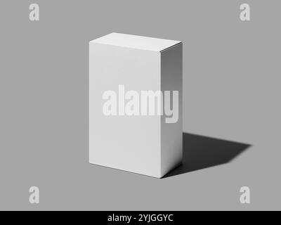 Isolated Front View White Blank Cardboard Box 3D Render Mockup Stock Photo