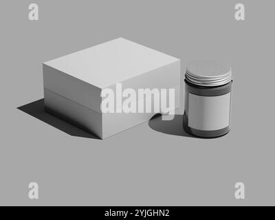 Isometric White Blank Candle Jar and Box Packaging Mockup 3D Render Stock Photo