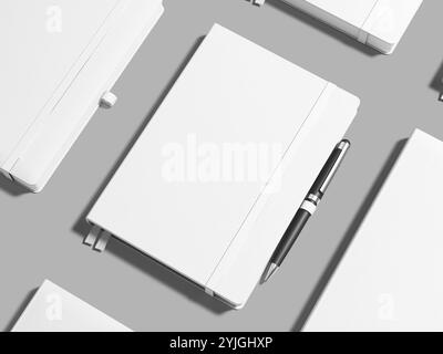 White Blank Coiled Notebook Mockup 3D Render Stock Photo - Alamy