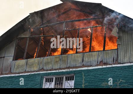 Srinagar, India. 14th Nov, 2024. Massive fire that broke out in a school at Srinagar's Raj Bagh area. (Photo by Mubashir Hassan/Pacific Press) Credit: Pacific Press Media Production Corp./Alamy Live News Stock Photo