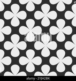 Seamless floral pattern with bold white clover shapes and rounded petals on a contrasting background. High quality geometric vector design in retro st Stock Vector