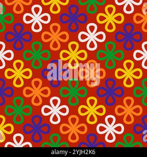 Collection of vibrant seamless linear patterns with clover shapes on a festive Christmas background. Playful designs for holiday fashion, textiles, ho Stock Vector
