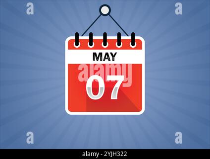 May 07, Calendar hanging sign. 7th days of the month, modern illustration. Flat style Stock Vector